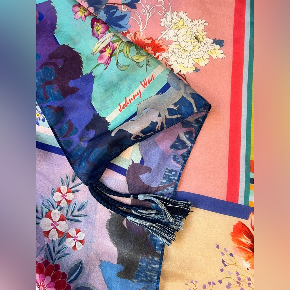 Johnny Was Silk SCARF NWT ! 12 Tassels! - Picture 6 of 6